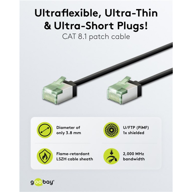 GOOBAY καλώδιο δικτύου 74353, CAT 8.1 U/FTP, ultra slim, copper, 40Gbps, 1m, μαύρο