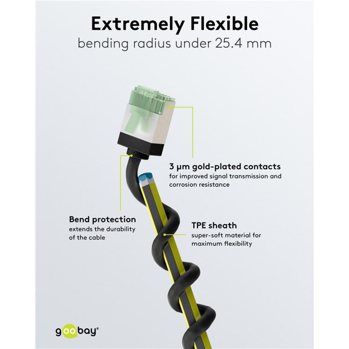 GOOBAY καλώδιο δικτύου 74354, CAT 8.1 U/FTP, ultra slim, copper, 40Gbps, 2m, μαύρο
