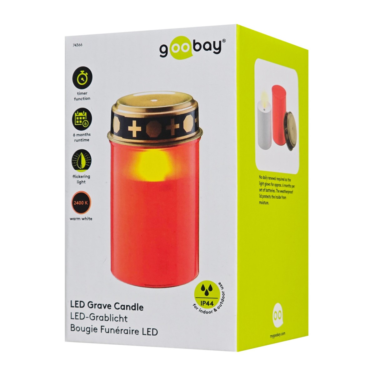 GOOBAY LED φωτιστικό κερί αφιέρωσης 74366, 2400K, IP44, κόκκινο