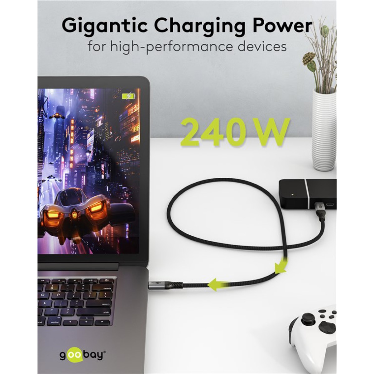 GOOBAY καλώδιο USB-C 74776, USB4, 240W, 80Gbps, 16K/60Hz, 1.5m, μαύρο