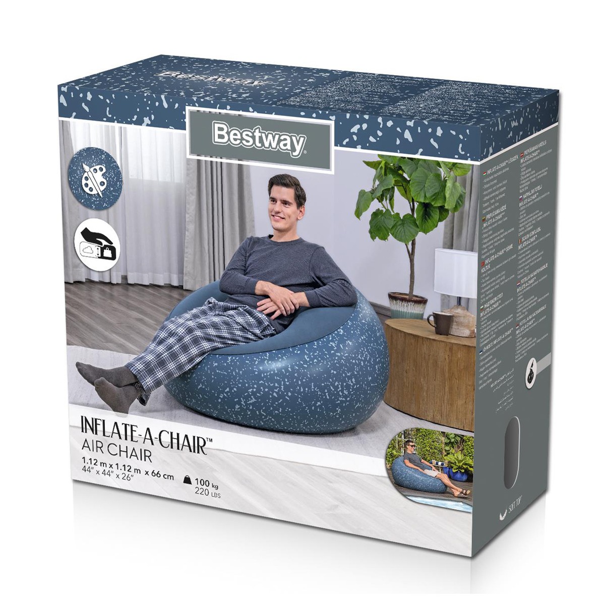 BESTWAY φουσκωτή πουφ πολυθρόνα 75154, 112x112x66cm, μπλε
