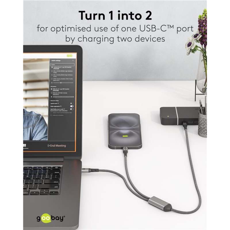 GOOBAY καλώδιο USB-C σε 2x USB-C 75739, 60W, 480Mbps, 1.5m, γκρι