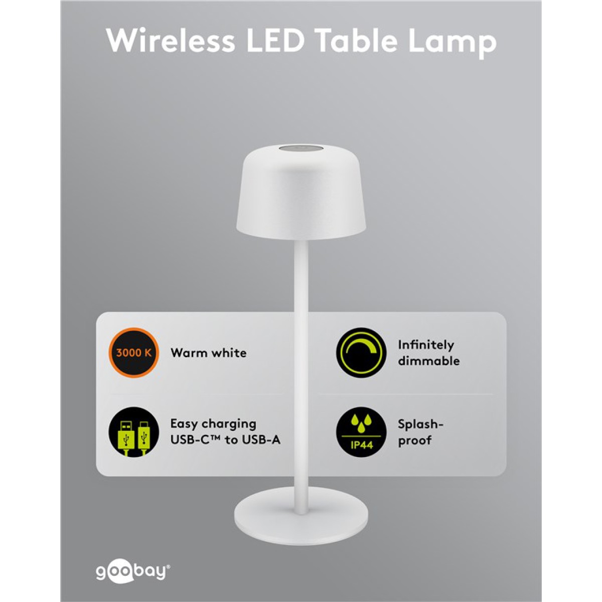 GOOBAY επιτραπέζιο φωτιστικό 77676, 3000K, dimmable, επαναφορτιζόμενο, λευκό