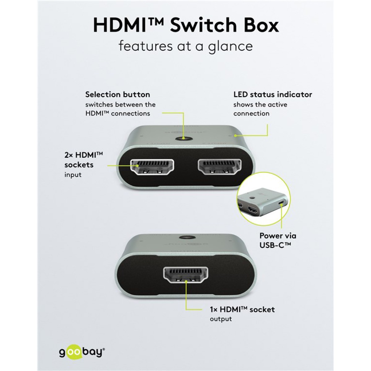 GOOBAY HDMI switch 77791, 2 σε 1, 8K/60Hz, γκρι