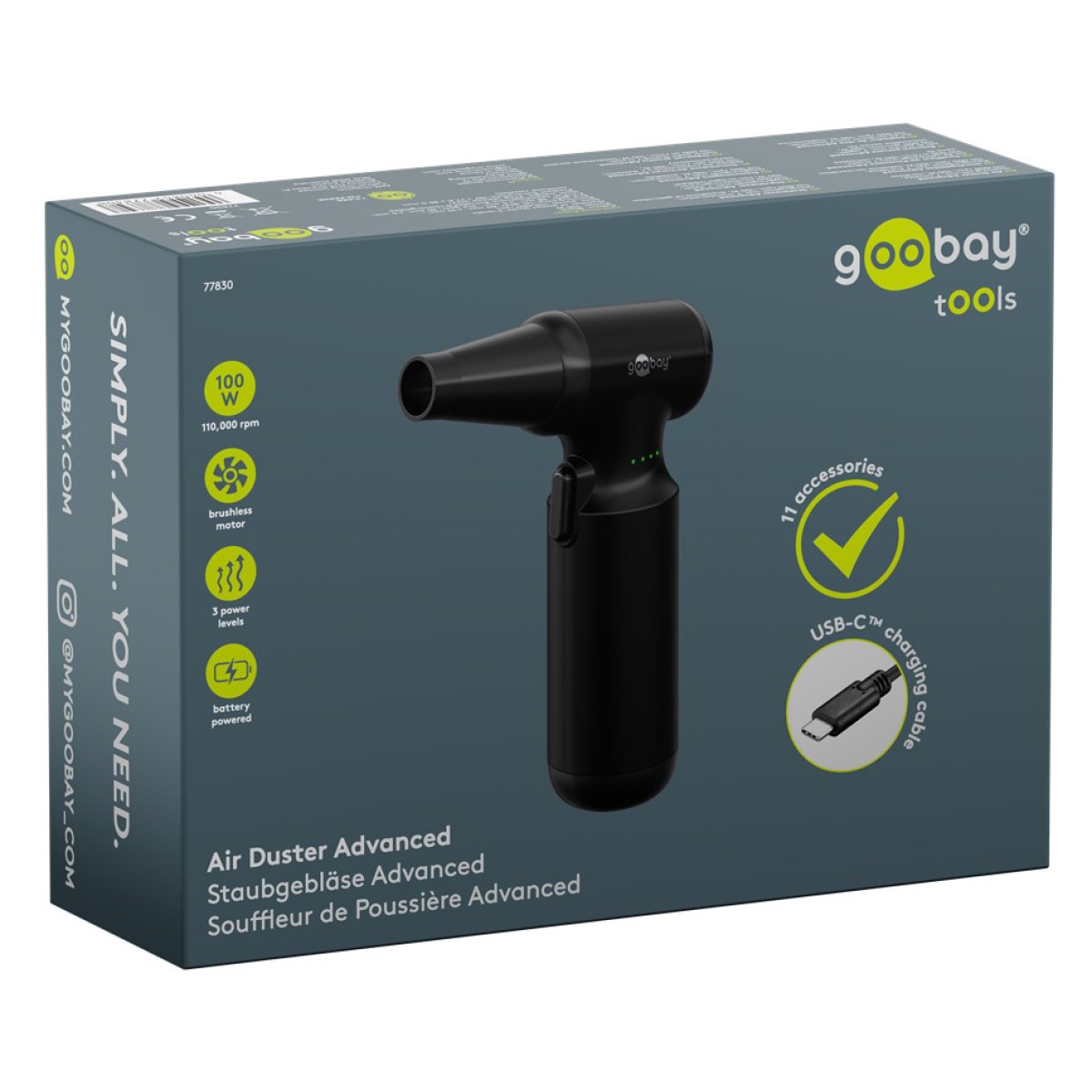 GOOBAY ηλεκτρικό air duster 77830, 100W, 6000mAh, μαύρο