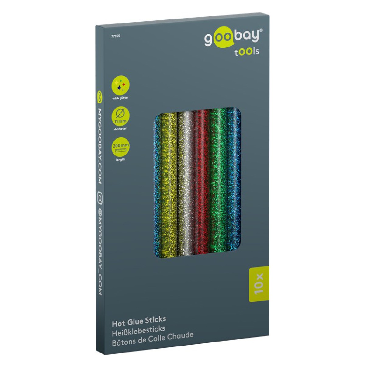 GOOBAY ράβδοι σιλικόνης 77855, Φ11mm x 200mm, glitter διάφορα χρώματα, 10τμχ