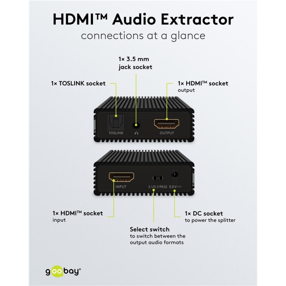GOOBAY HDMI audio extractor 79138, 4K/30Hz, μαύρο