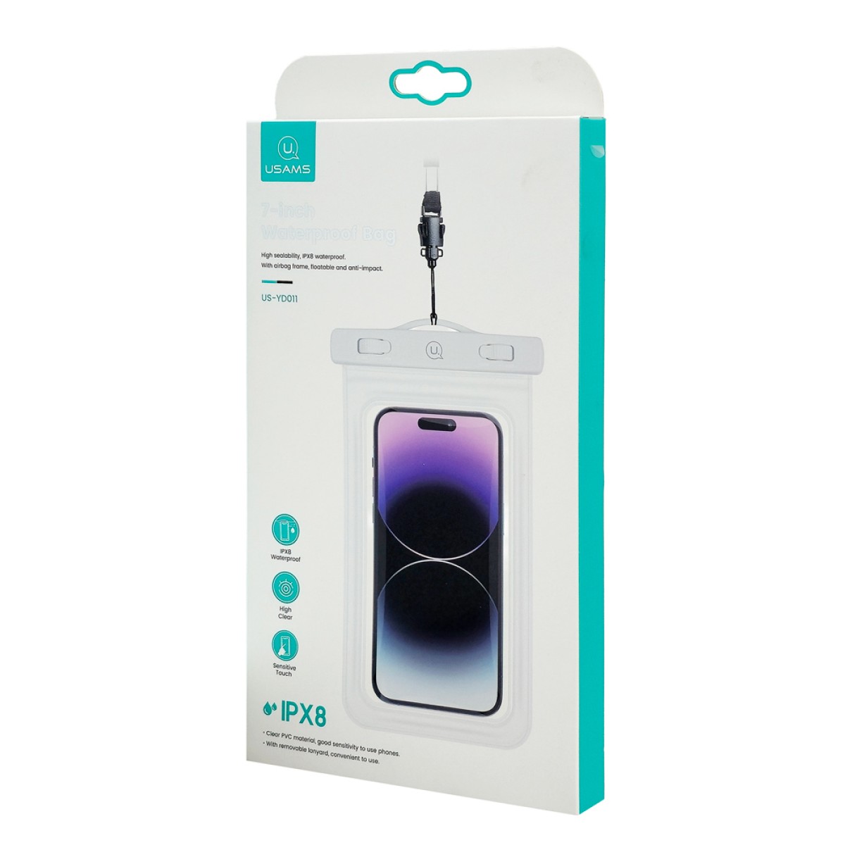 USAMS αδιάβροχη θήκη smartphone US-YD011, έως 7", IPX8, λευκή