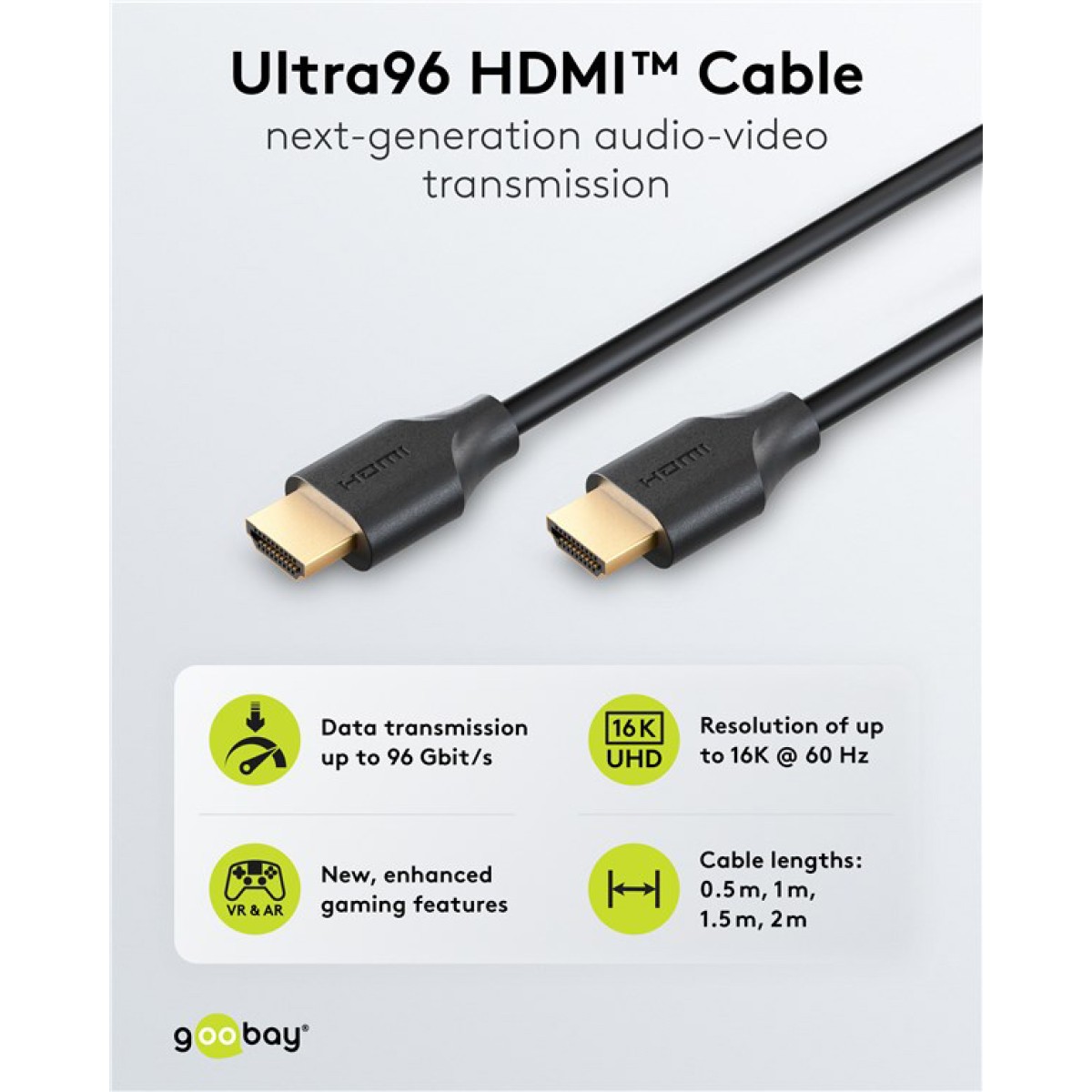 GOOBAY καλώδιο HDMI 2.2 80073, 16K/60Hz, 96 Gbps, 0.50m, μαύρο