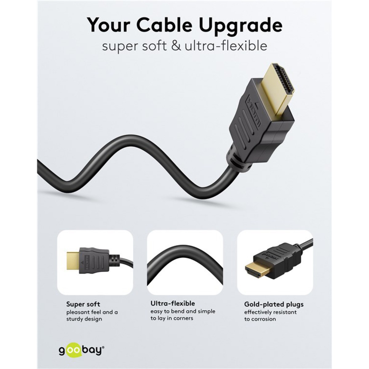 GOOBAY καλώδιο HDMI 80101 με Ethernet, soft, 4K/60Hz, 18 Gbps, 1m, μαύρο