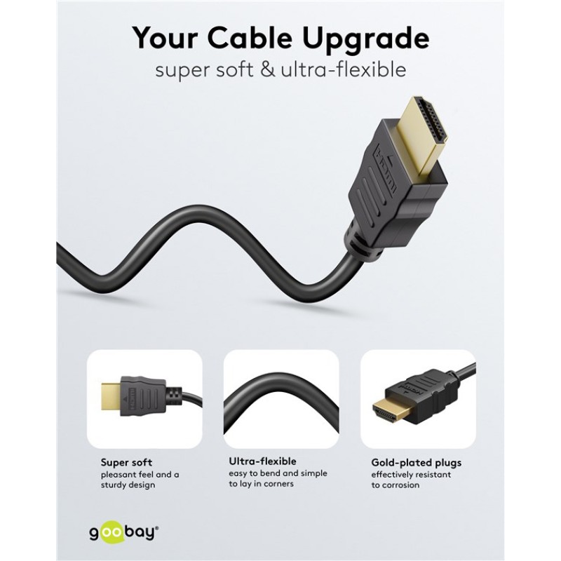 GOOBAY καλώδιο HDMI 80101 με Ethernet, soft, 4K/60Hz, 18 Gbps, 1m, μαύρο