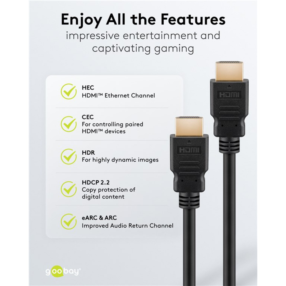 GOOBAY καλώδιο HDMI 80102 με Ethernet, soft, 4K/60Hz, 18 Gbps, 1.5m, μαύρο