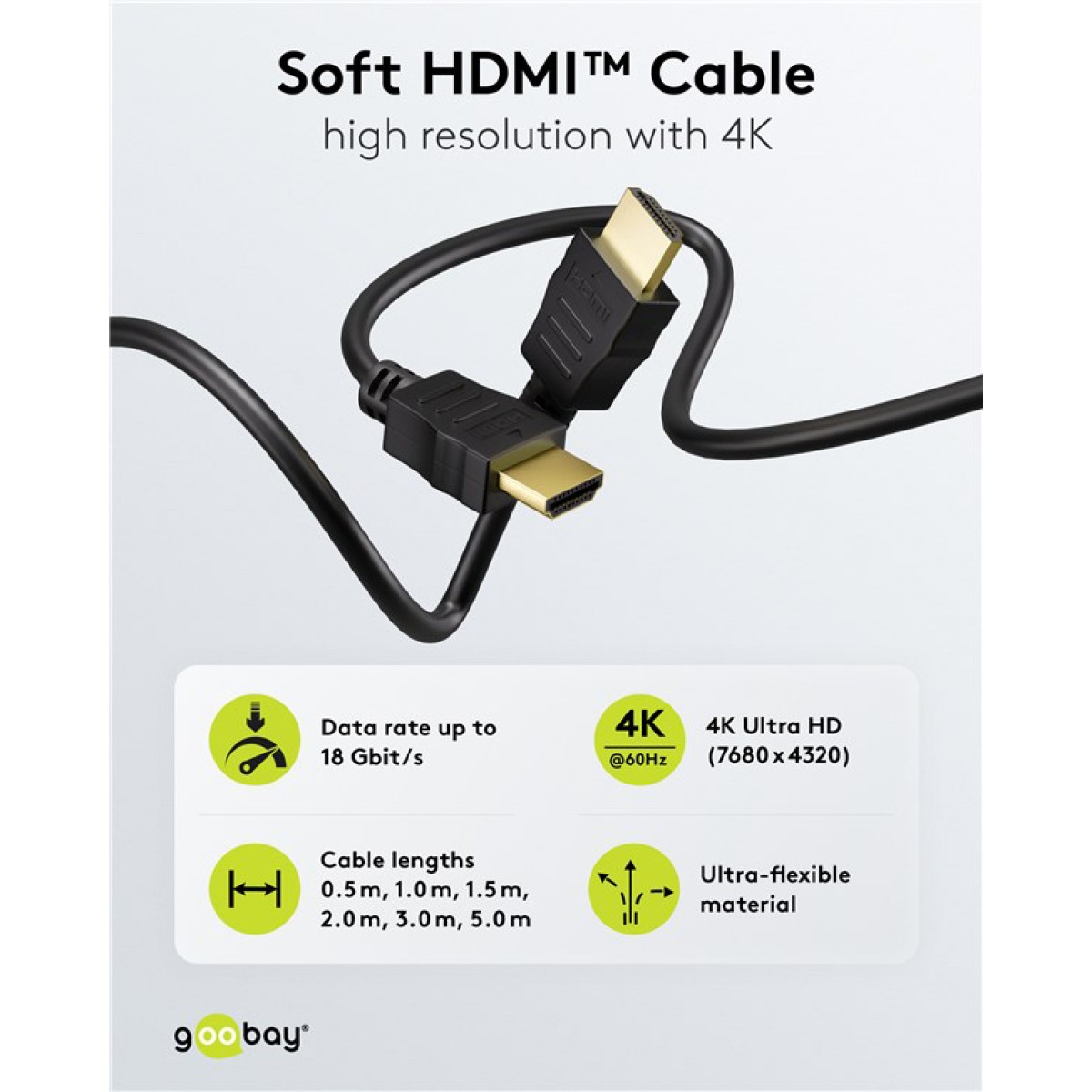 GOOBAY καλώδιο HDMI 80103 με Ethernet, soft, 4K/60Hz, 18 Gbps, 2m, μαύρο
