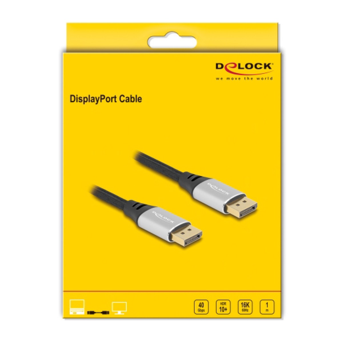 DELOCK καλώδιο DisplayPort 2.1 80633, 16K/60Hz, 40 Gbps, 1m, μαύρο