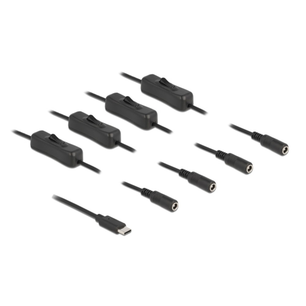 DELOCK καλώδιο USB Type-C σε 4x DC 5.5 x 2.1mm 86802, 1m, μαύρο