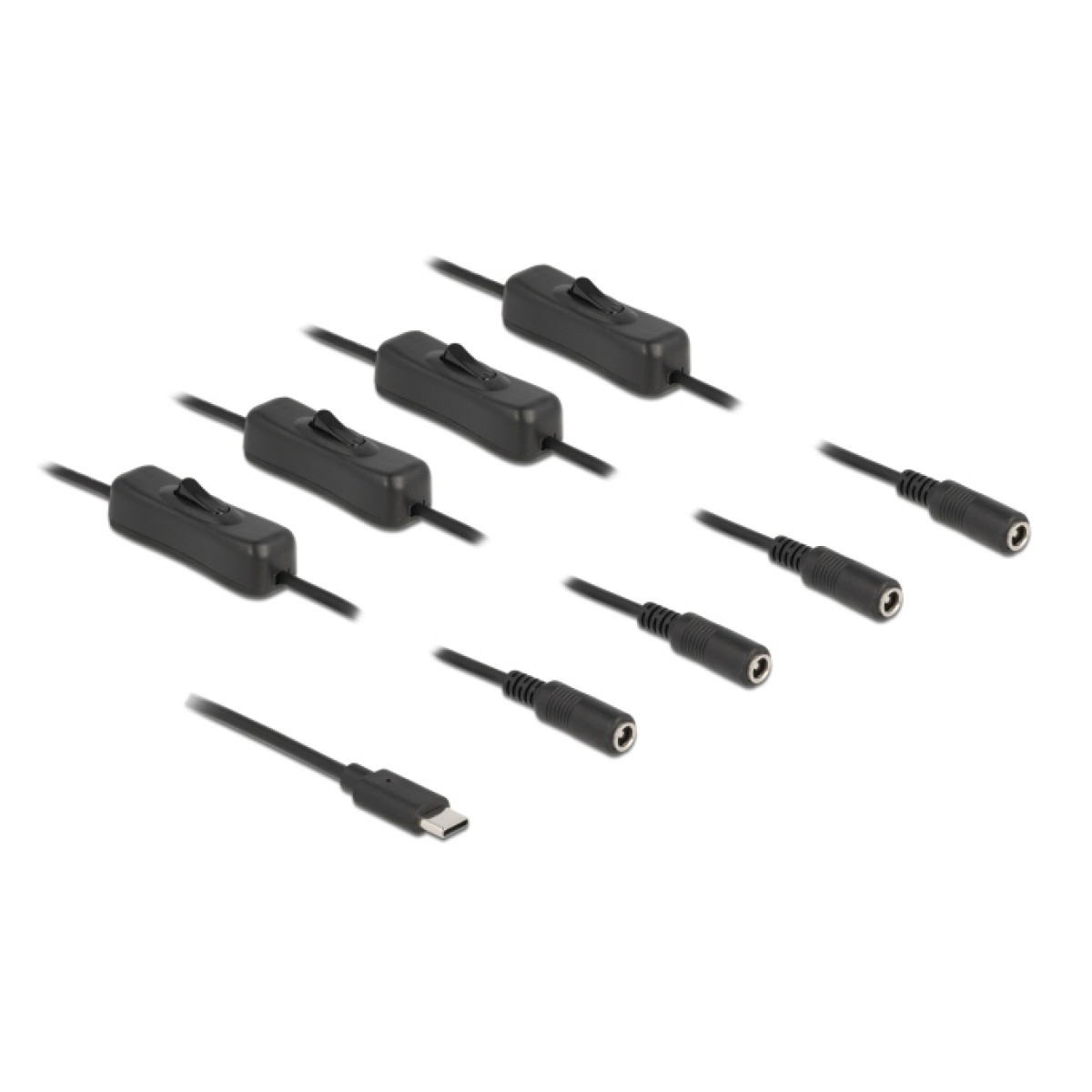 DELOCK καλώδιο USB Type-C σε 4x DC 5.5 x 2.1mm 86802, 1m, μαύρο