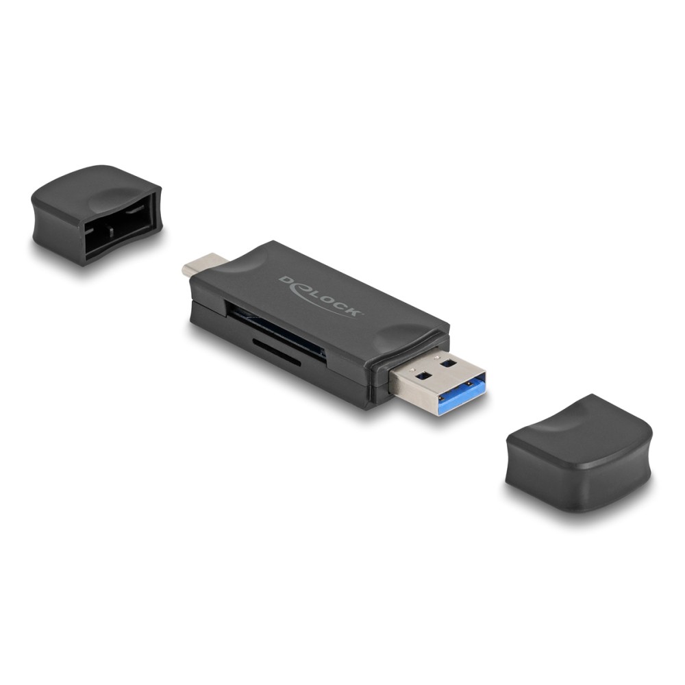 DELOCK card reader 91020 για SD & micro SD, USB/USB-C σύνδεση, 5Gbps, μαύρο