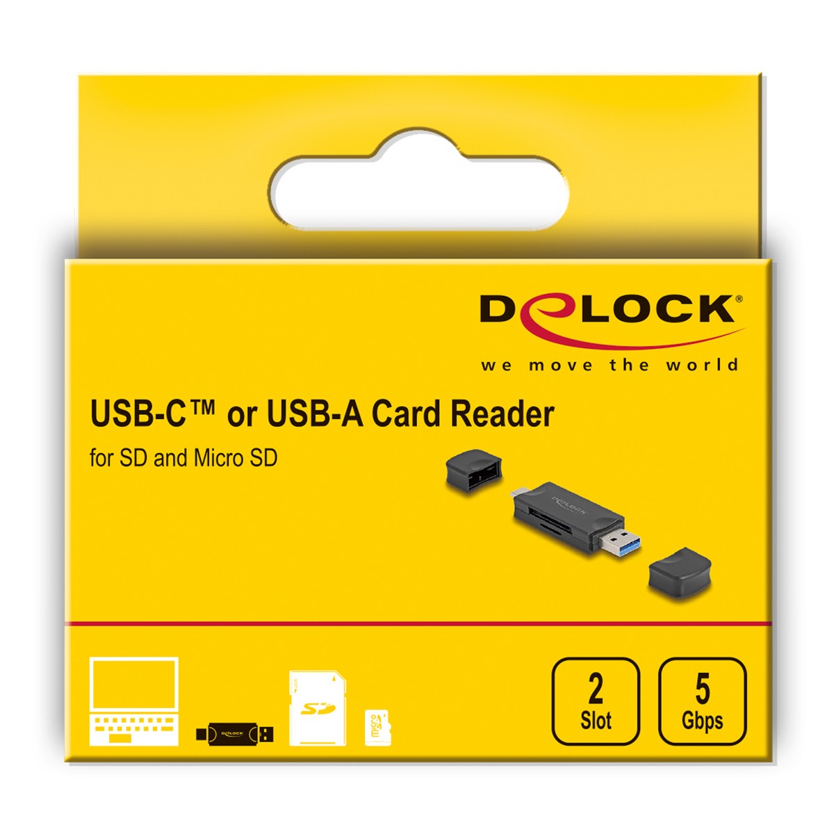 DELOCK card reader 91020 για SD & micro SD, USB/USB-C σύνδεση, 5Gbps, μαύρο