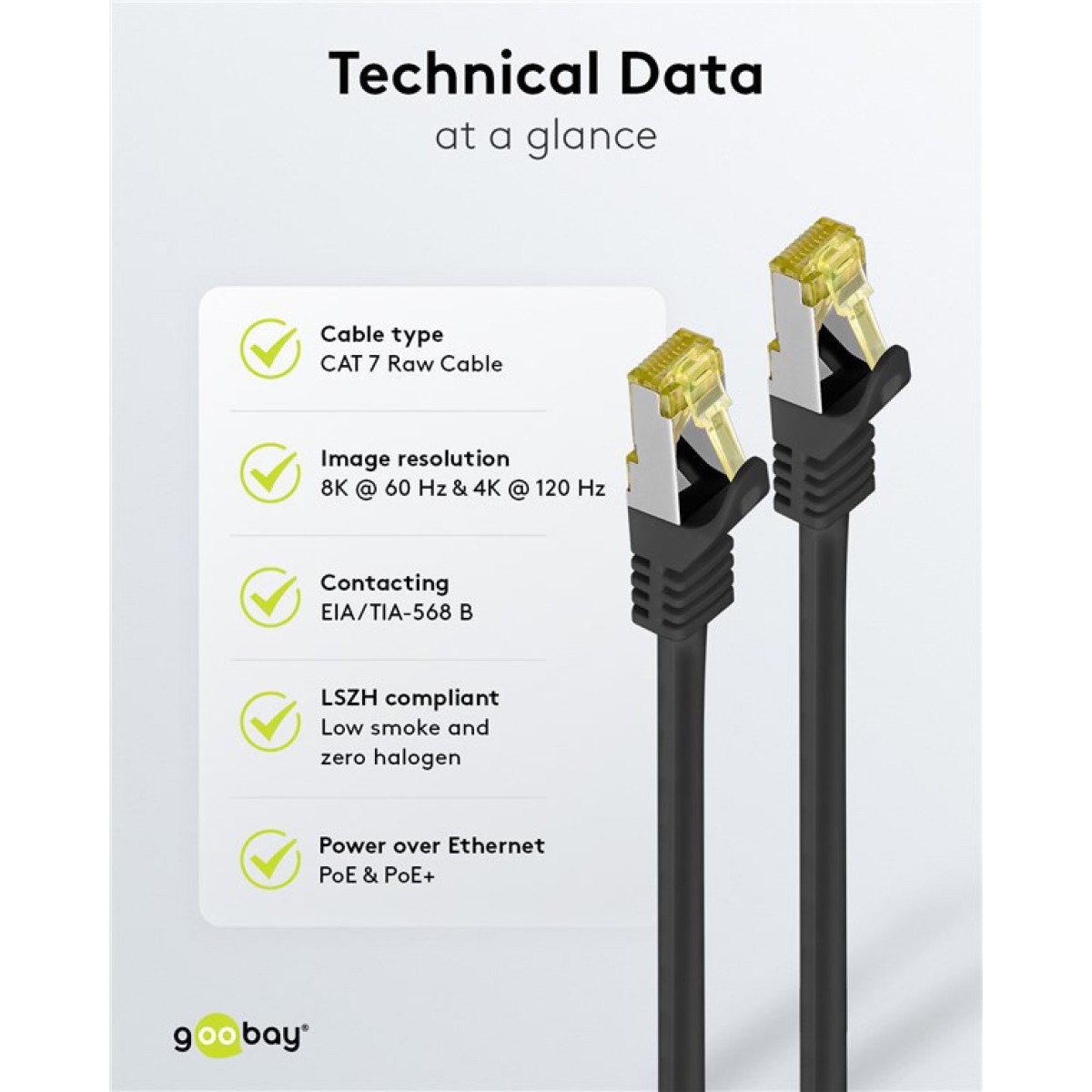 GOOBAY καλώδιο δικτύου 91572, CAT 7 S/FTP, copper, 500MHz, 0.25m, μαύρο