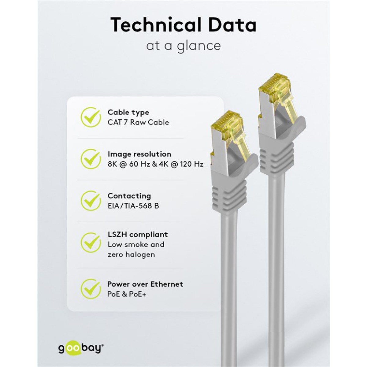 GOOBAY καλώδιο δικτύου 91576, CAT 7 S/FTP, copper, 500MHz, 0.50m, γκρι