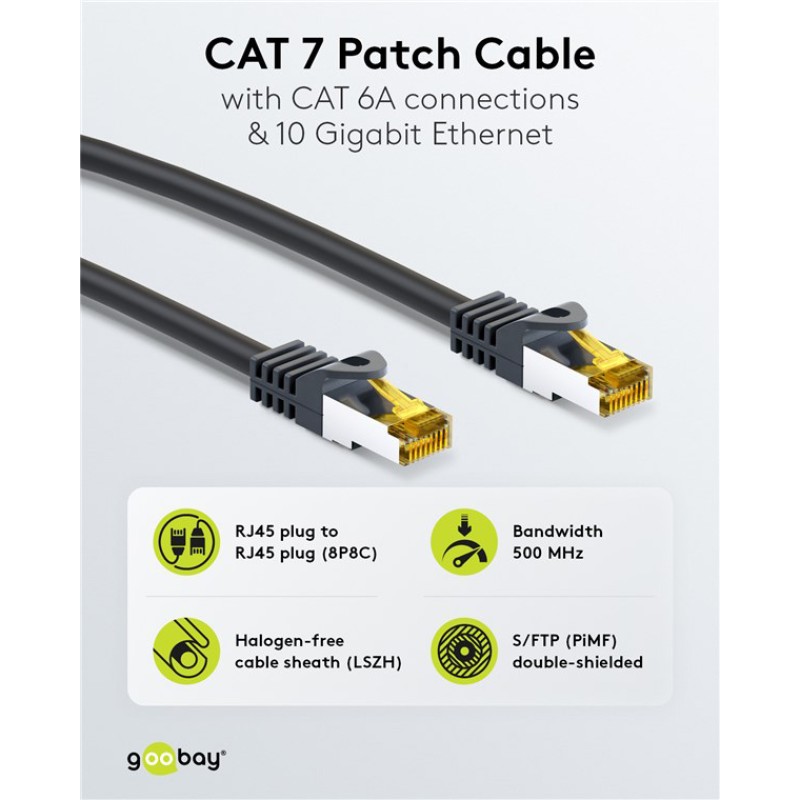 GOOBAY καλώδιο δικτύου 91581, CAT 7 S/FTP, copper, 500MHz, 0.50m, μαύρο