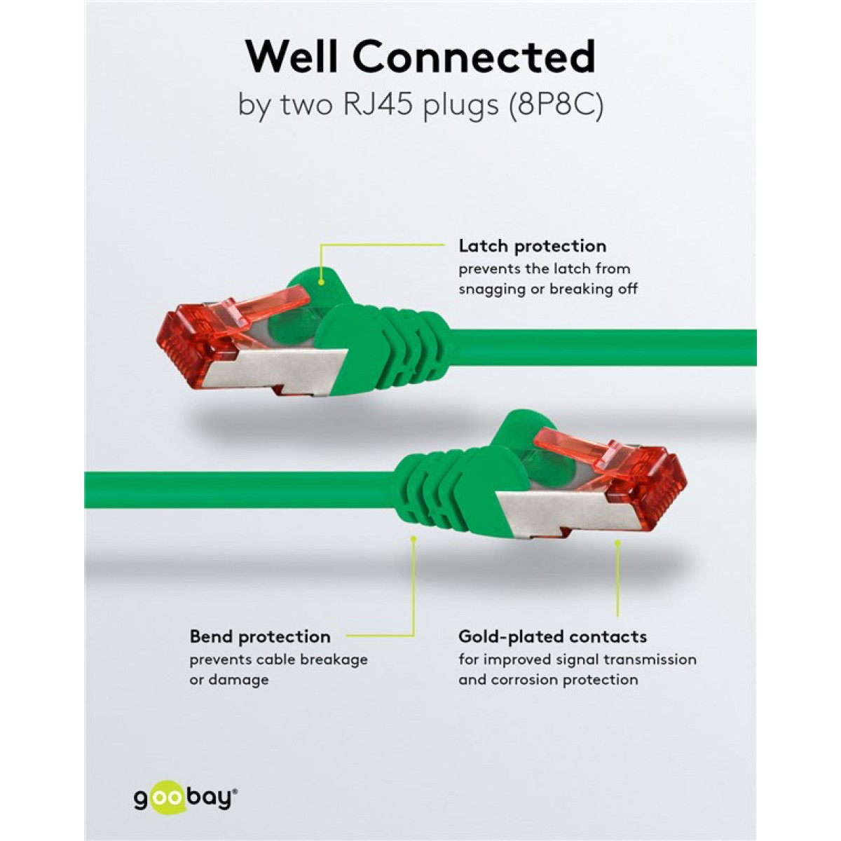 GOOBAY καλώδιο δικτύου 92454, CAT 6 S/FTP, copper, 250MHz, 0.15m, πράσινο
