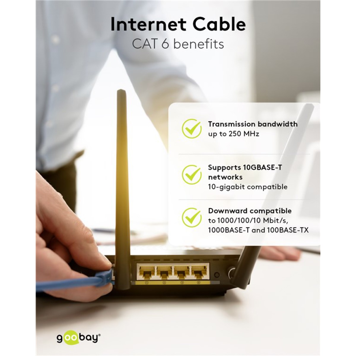 GOOBAY καλώδιο δικτύου 93211, CAT 6 S/FTP, copper, 250MHz, 0.25m, μπλε