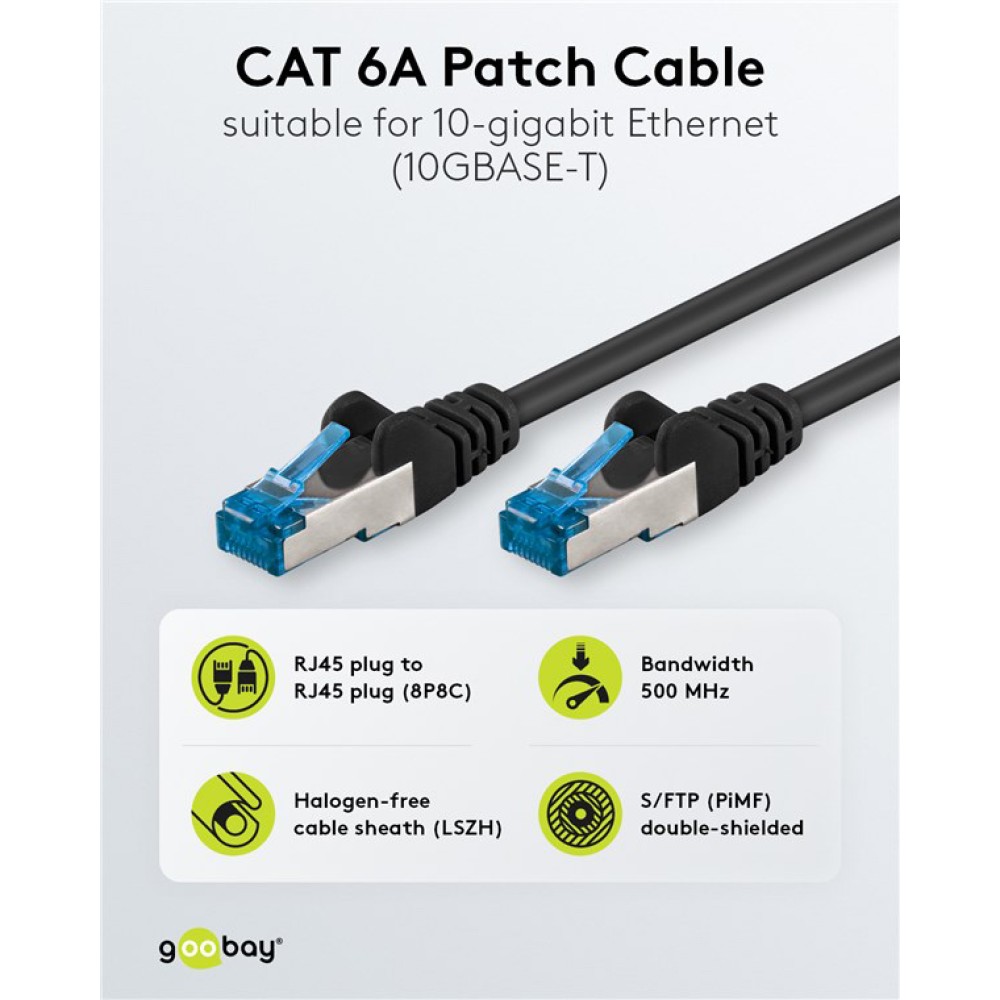 GOOBAY καλώδιο δικτύου 93746, CAT 6A S/FTP, 500MHz, Copper, 2m, μαύρο