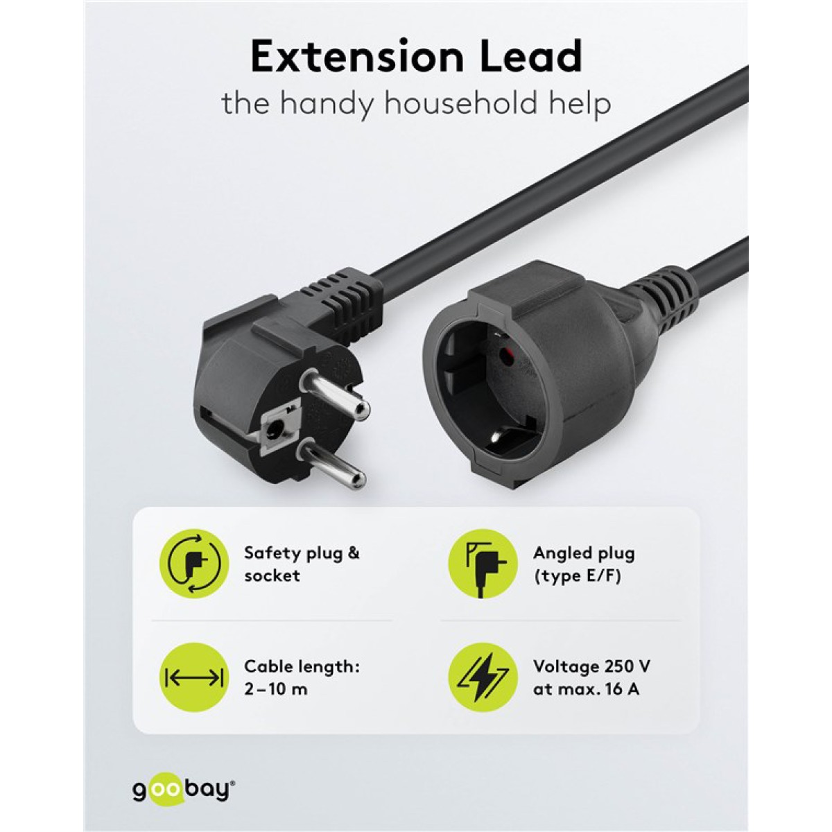 GOOBAY μπαλαντέζα προέκταση ρεύματος 94700, schuko, 3x 1.5mm², 2m, μαύρη