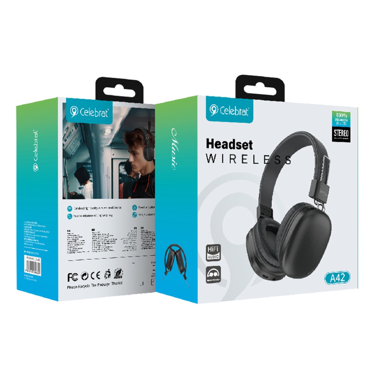 CELEBRAT headphones A42, ασύρματα & ενσύρματα, 40mm, 300mAh, μαύρα