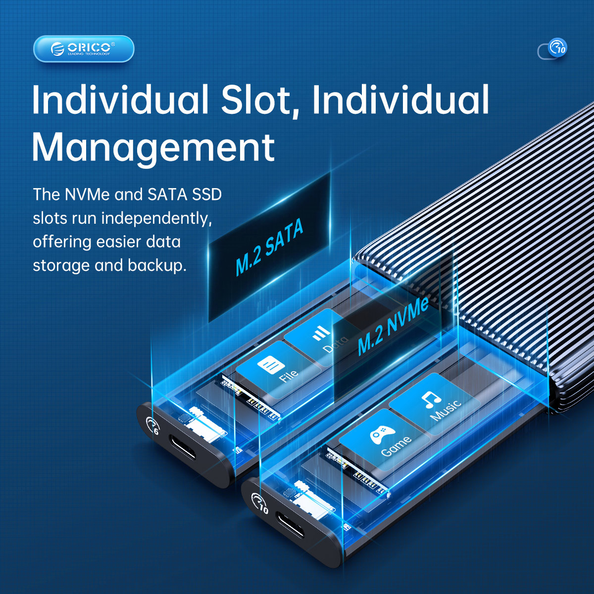 ORICO θήκη για 2x M.2 NVME SSD AM2C3-2N, 10Gbps, tool free, γκρι