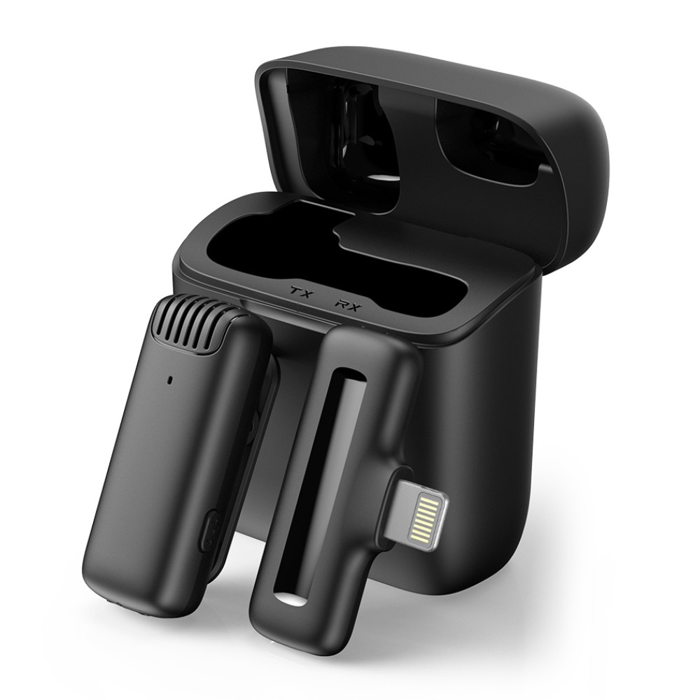 APEXEL ασύρματο μικρόφωνο APL-MIC013 με θήκη φόρτισης, Lightning, 2.4GHz, μαύρο