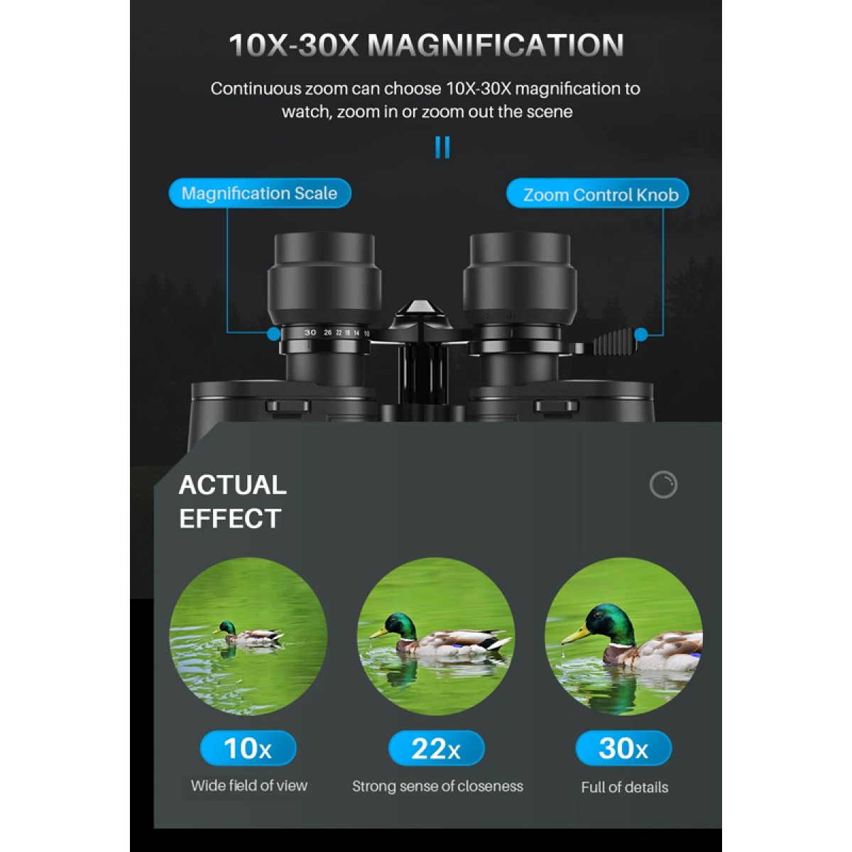 APEXEL κιάλια APS-PB10-30X50, 10x-30x zoom, Φ 50mm, μαύρα