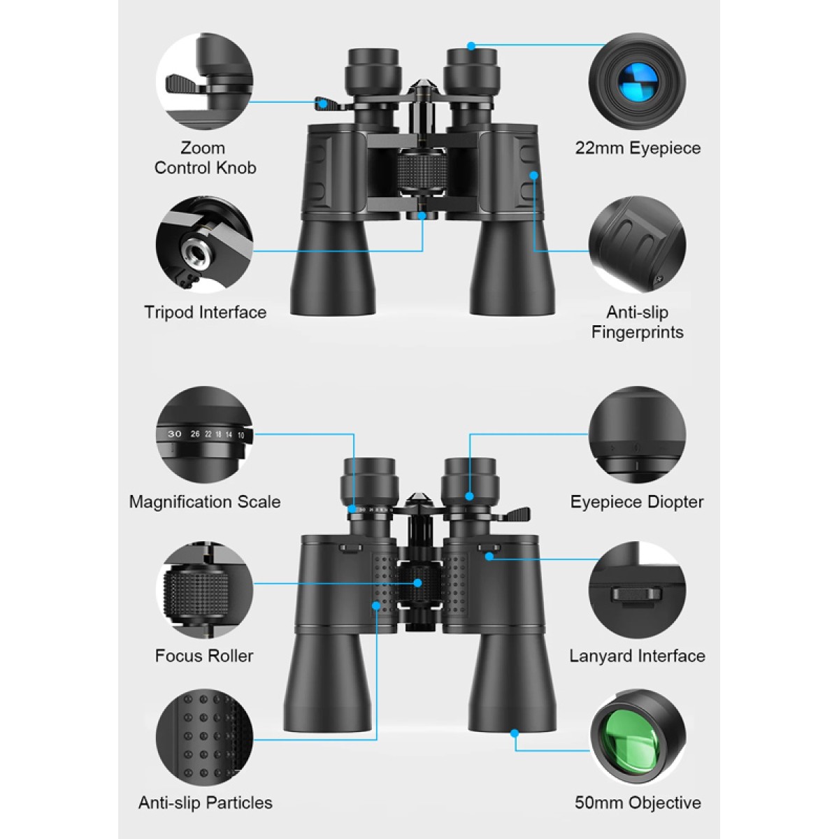 APEXEL κιάλια APS-PB10-30X50, 10x-30x zoom, Φ 50mm, μαύρα