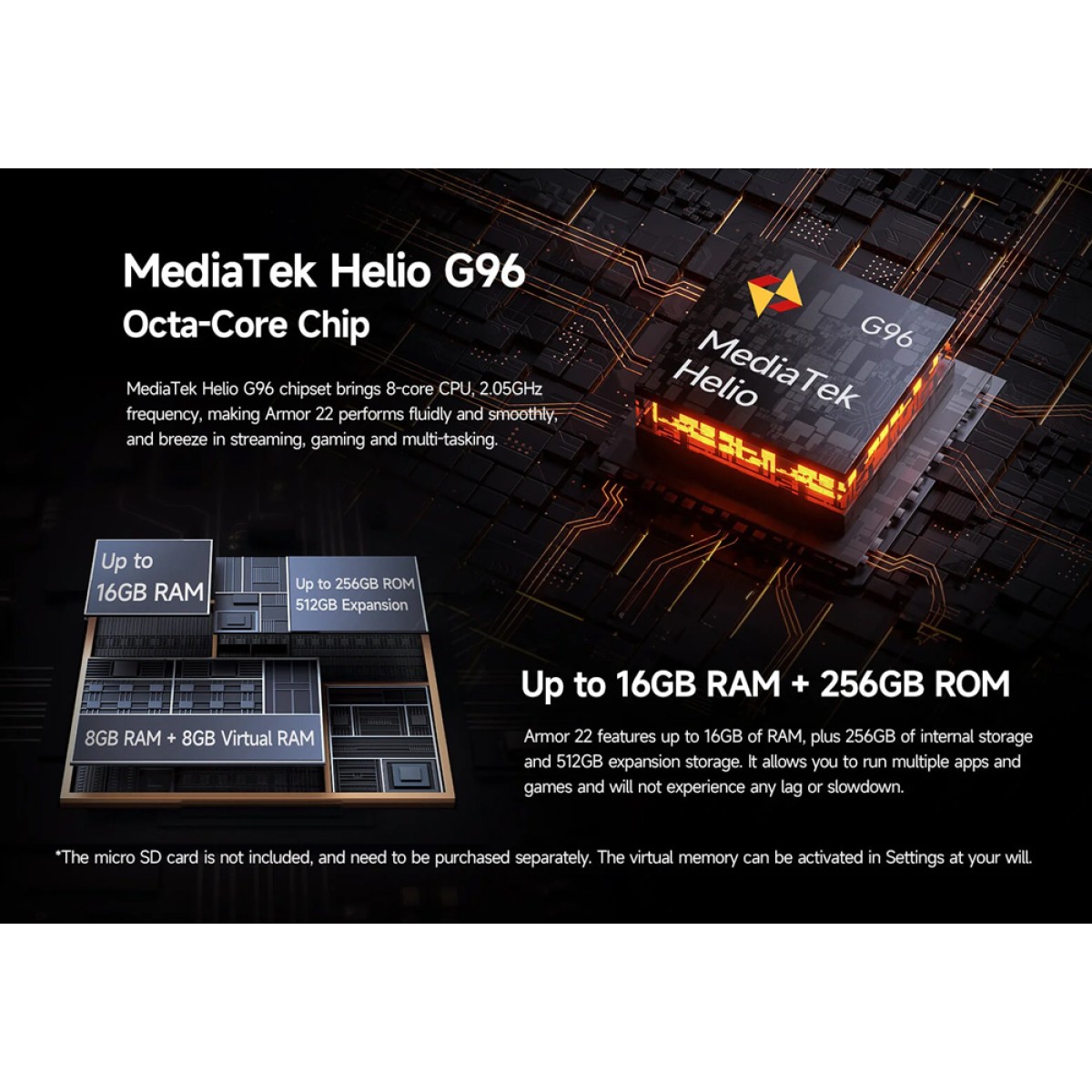 ULEFONE smartphone Armor 22, 6.58", 8/256GB, 6600mAh, IP68/IP69K, μαύρο