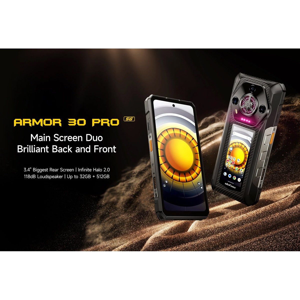 ULEFONE smartphone Armor 30 Pro, 6.95" & 3.4", 16/512GB, 5G, 12800mAh, IP68/IP69K, μαύρο