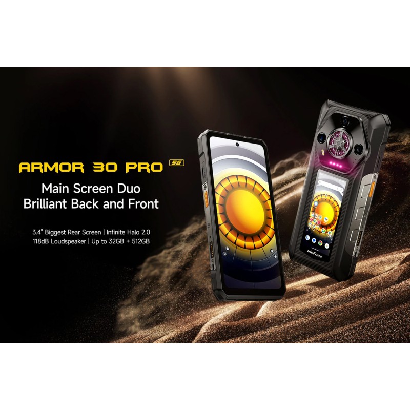 ULEFONE smartphone Armor 30 Pro, 6.95" & 3.4", 16/512GB, 5G, 12800mAh, IP68/IP69K, μαύρο