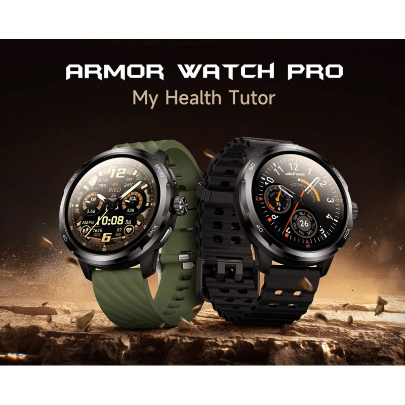 ULEFONE smartwatch Armor Watch Pro, 2x λουράκια, heart rate, 1.50" AMOLED, GPS, 5 ΑΤΜ/IP68/IP69K/MIL-STD-810H, μαύρο
