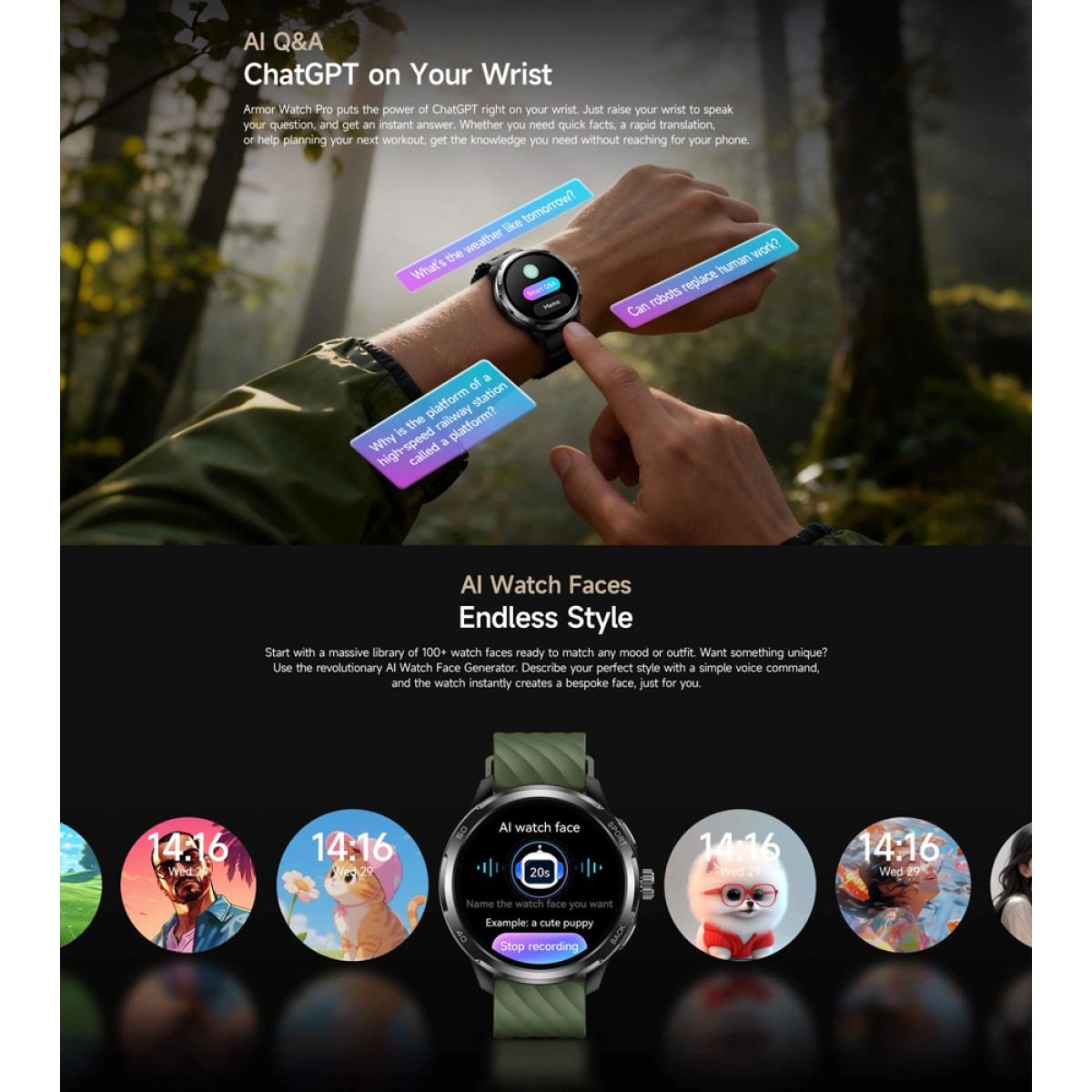 ULEFONE smartwatch Armor Watch Pro, 2x λουράκια, heart rate, 1.50" AMOLED, GPS, 5 ΑΤΜ/IP68/IP69K/MIL-STD-810H, μαύρο
