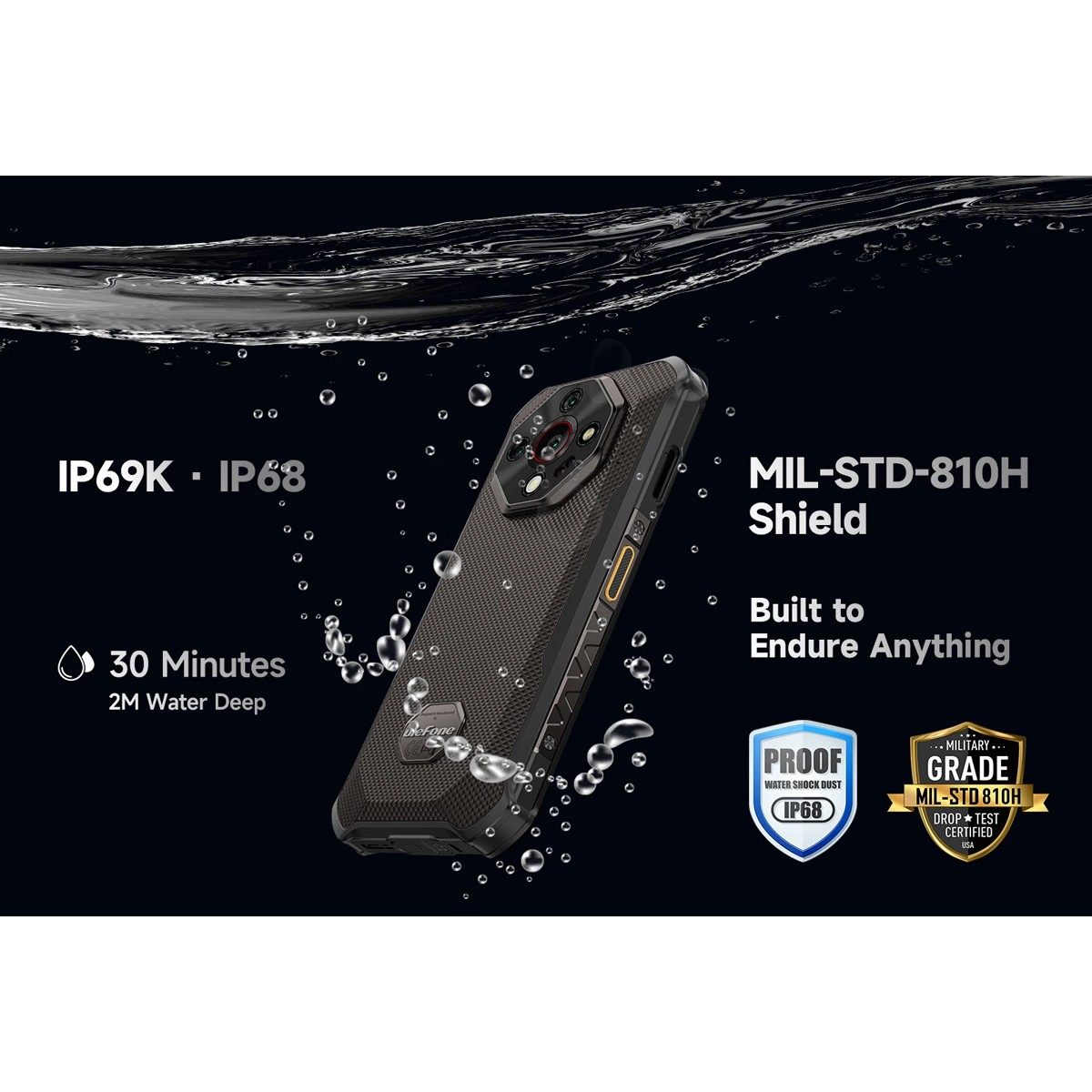 ULEFONE smartphone Armor X16, 6.56", 6/128GB, 10360mAh, IP68/IP69K/MIL-STD-810H, μαύρο