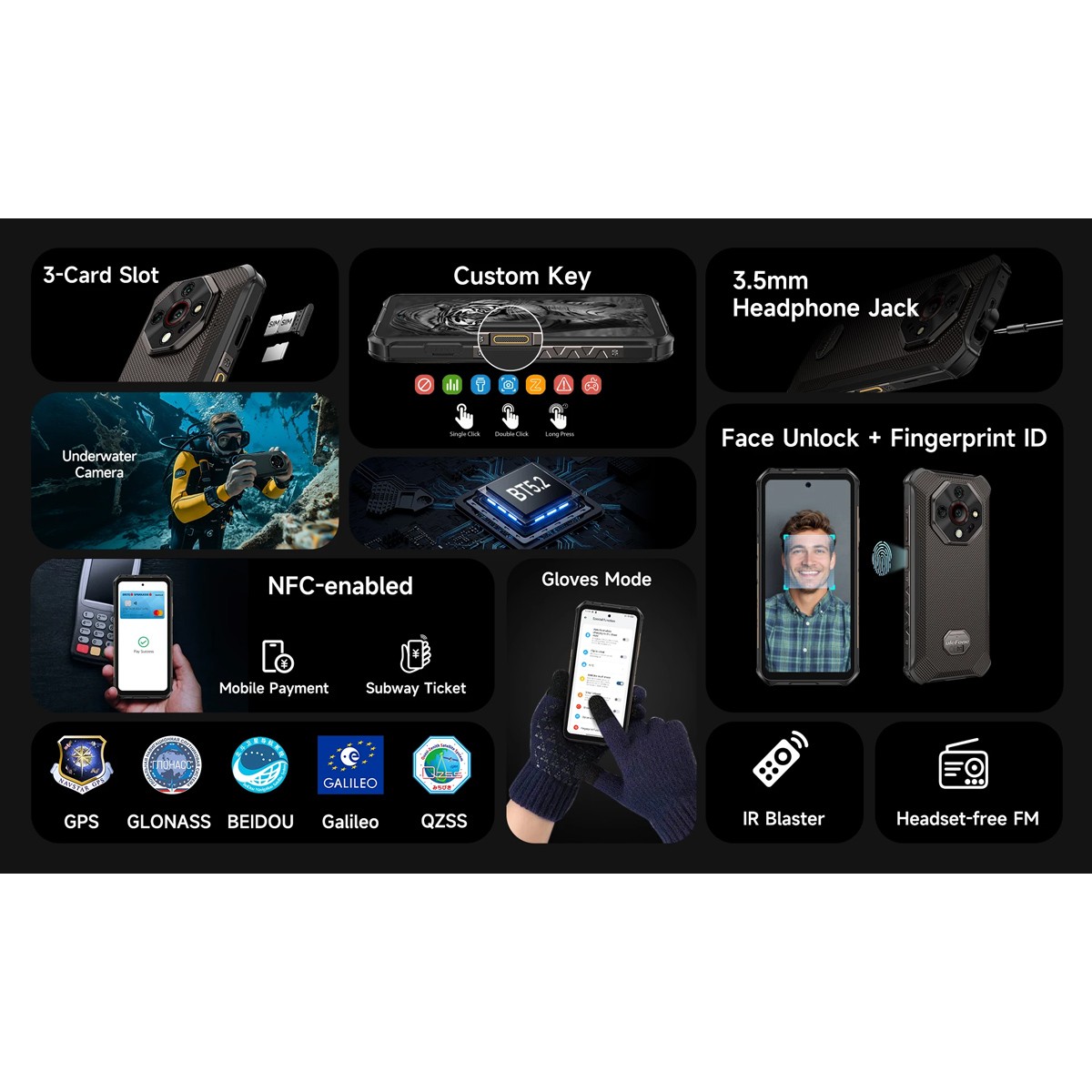 ULEFONE smartphone Armor X16, 6.56", 6/128GB, 10360mAh, IP68/IP69K/MIL-STD-810H, μαύρο
