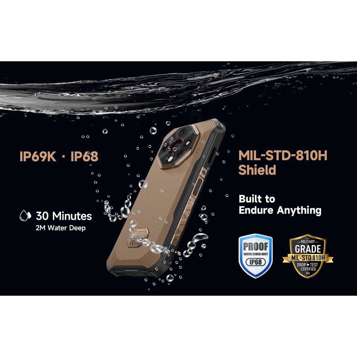ULEFONE smartphone Armor X16 Pro, 6.56", 8/256GB, 5G, 10360mAh, IP68/IP69K/MIL-STD-810H, μαύρο