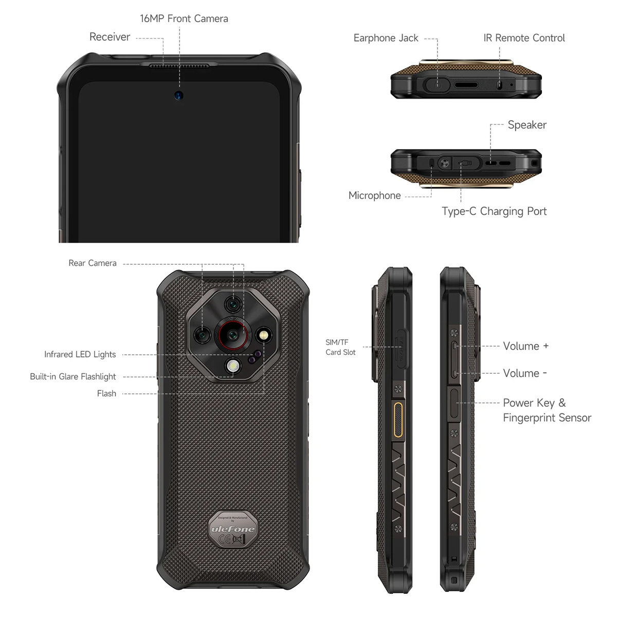 ULEFONE smartphone Armor X16 Pro, 6.56", 8/256GB, 5G, 10360mAh, IP68/IP69K/MIL-STD-810H, μαύρο