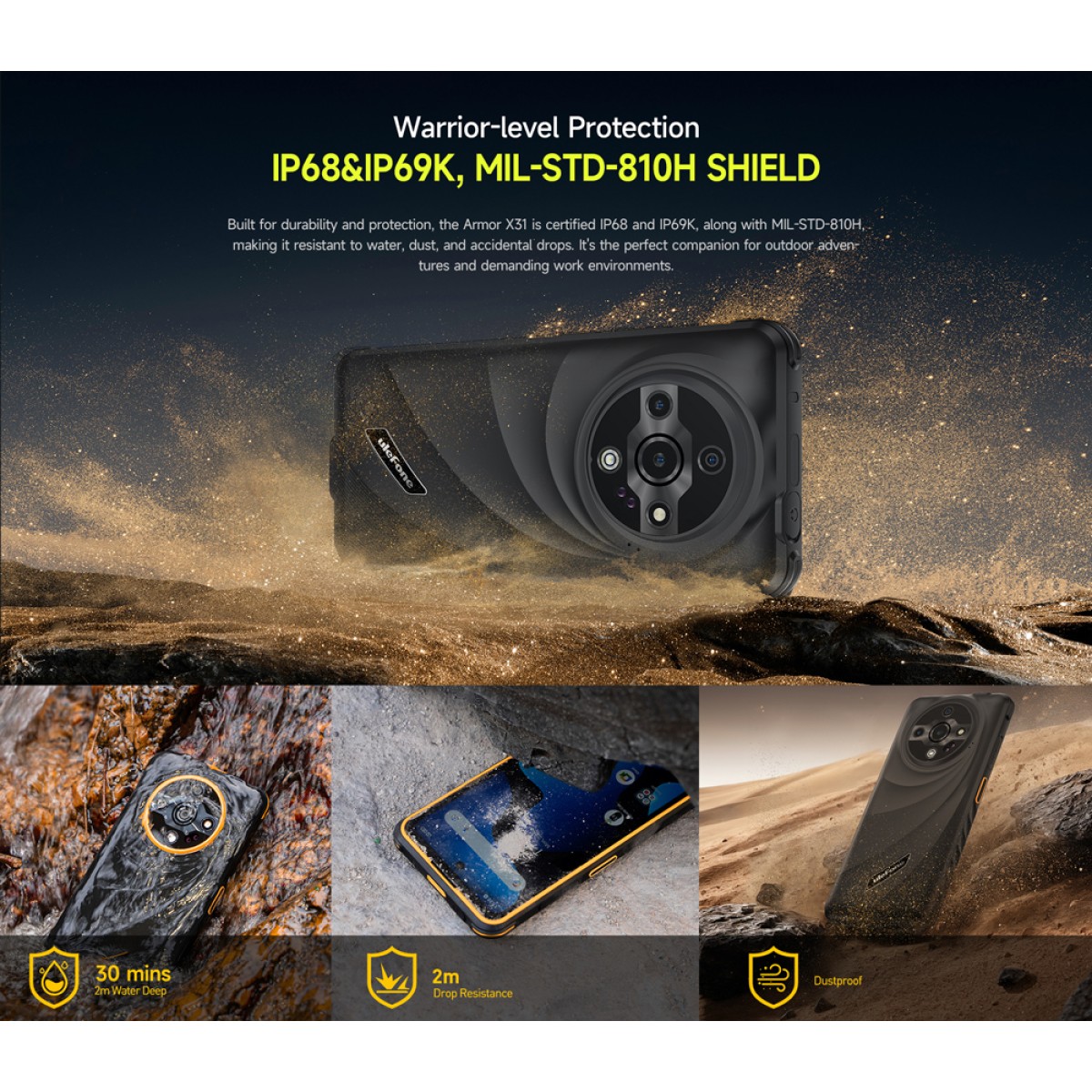 ULEFONE smartphone Armor X31, 6.56", 6/128GB, 6050mAh, IP68/IP69K, μαύρο