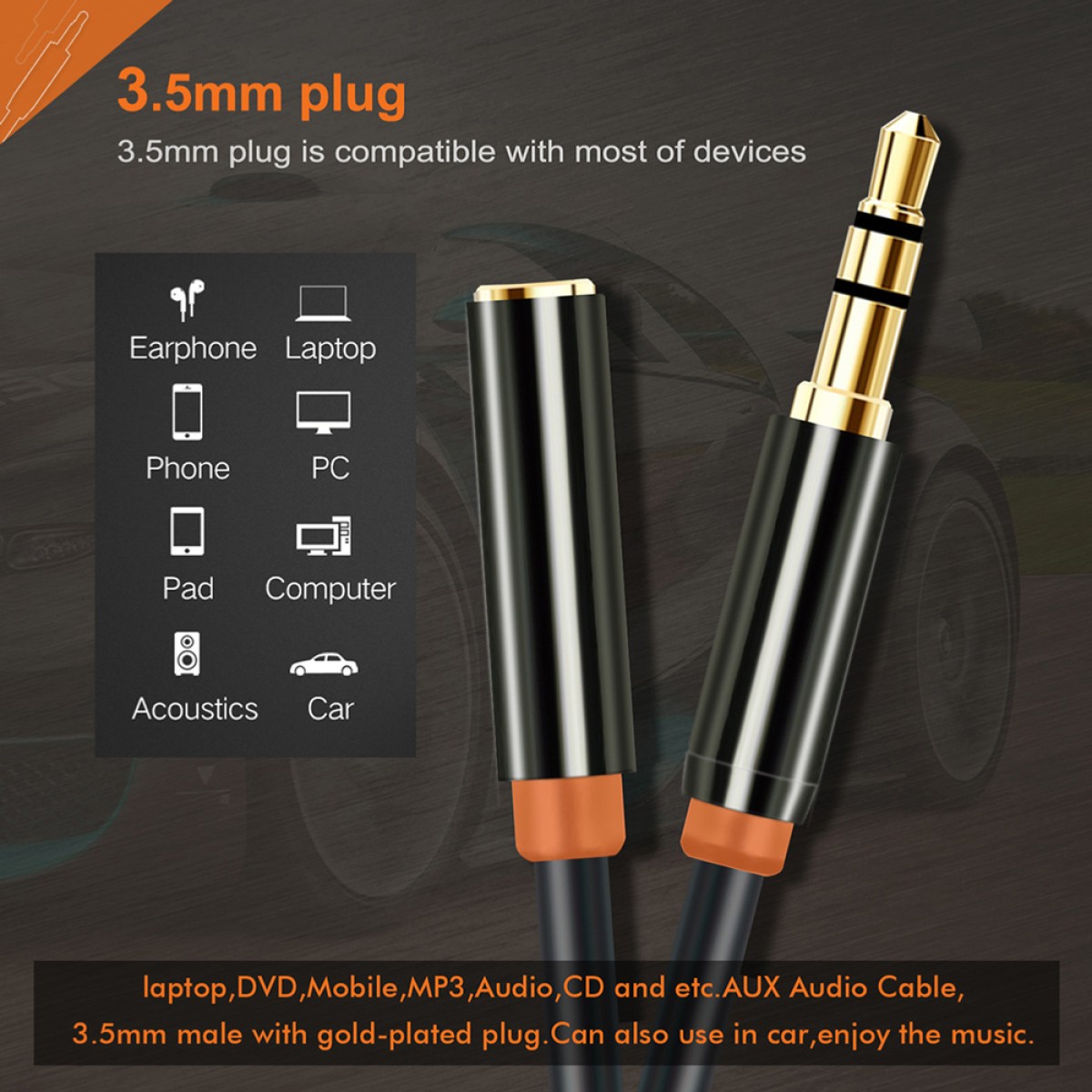 CABLETIME καλώδιο προέκτασης ήχου 3.5mm CT-AV311-P11FG, gold plated, 0.5m, μαύρο