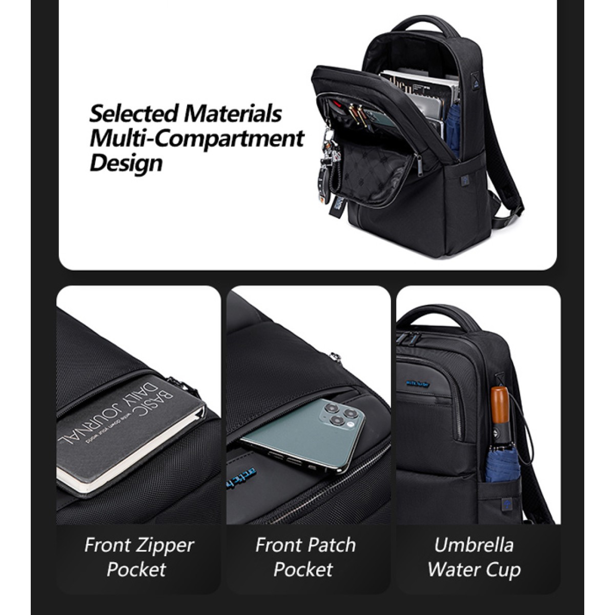 ARCTIC HUNTER τσάντα πλάτης B00477 με θήκη laptop 15.6", μαύρη