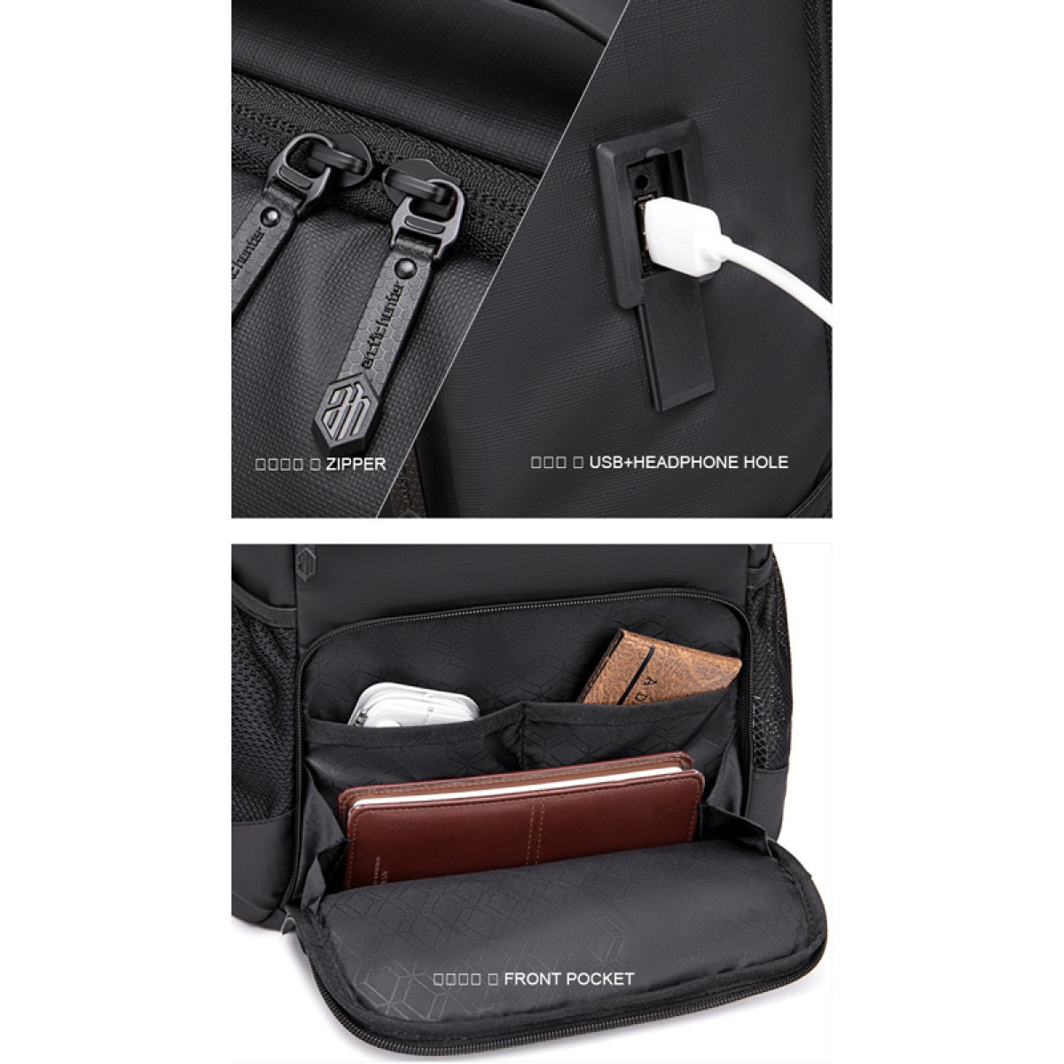 ARCTIC HUNTER τσάντα πλάτης B00532 με θήκη laptop 15.6", USB, 28L, μαύρη