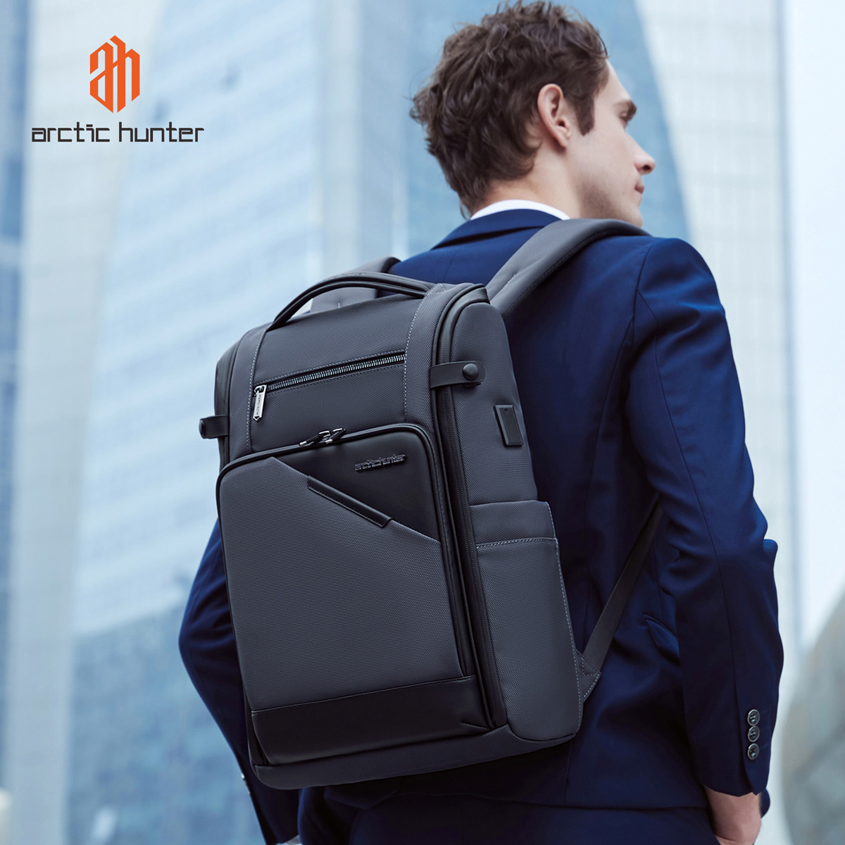 ARCTIC HUNTER τσάντα πλάτης B00675 με θήκη laptop 15.6", USB, 15L, γκρι