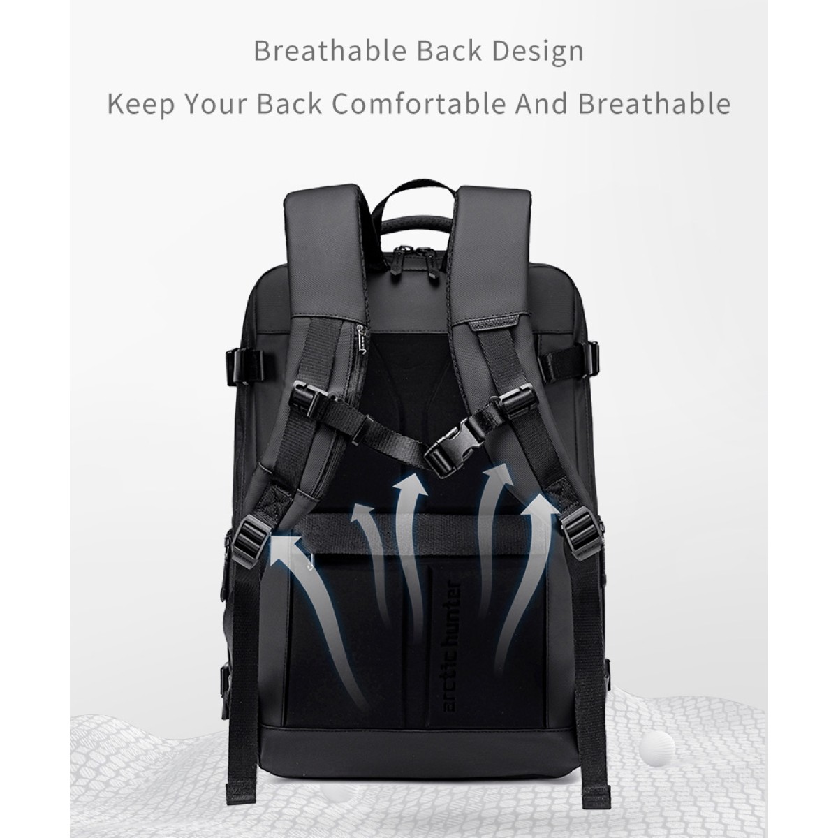 ARCTIC HUNTER τσάντα πλάτης B00866 με θήκη laptop 15.6", αεροστεγής θήκη, 35.5L/49.5L, μαύρη