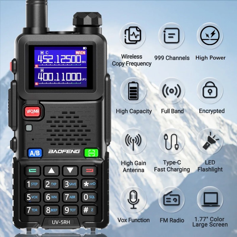 BAOFENG ασύρματος πομποδέκτης UV-5RH, VHF/UHF, 10W, μαύρος